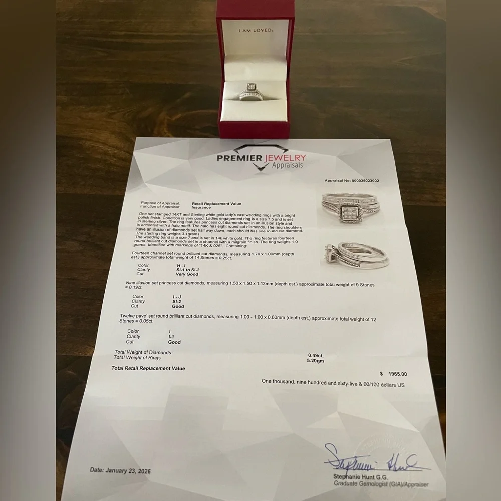 925 Sterling Silver & 14KT White Gold Diamond Engagement Ring & Wedding Band Set